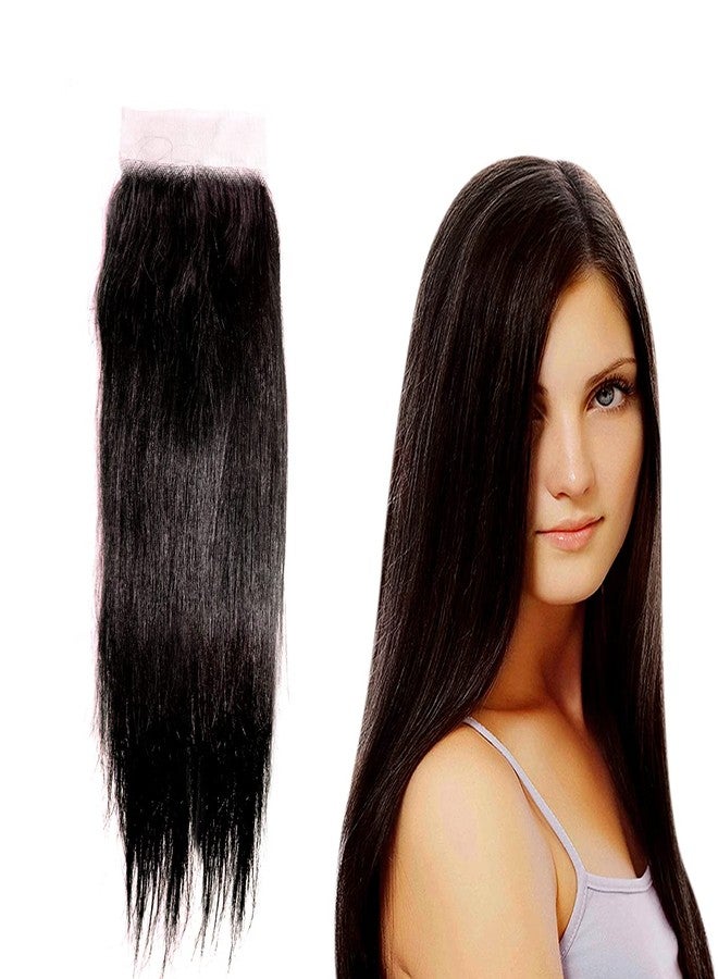 Baal Straight Human Hair Front Lace Silk Base Closure/Topper for Thinning Hair 10 Inch Brown - Image 1