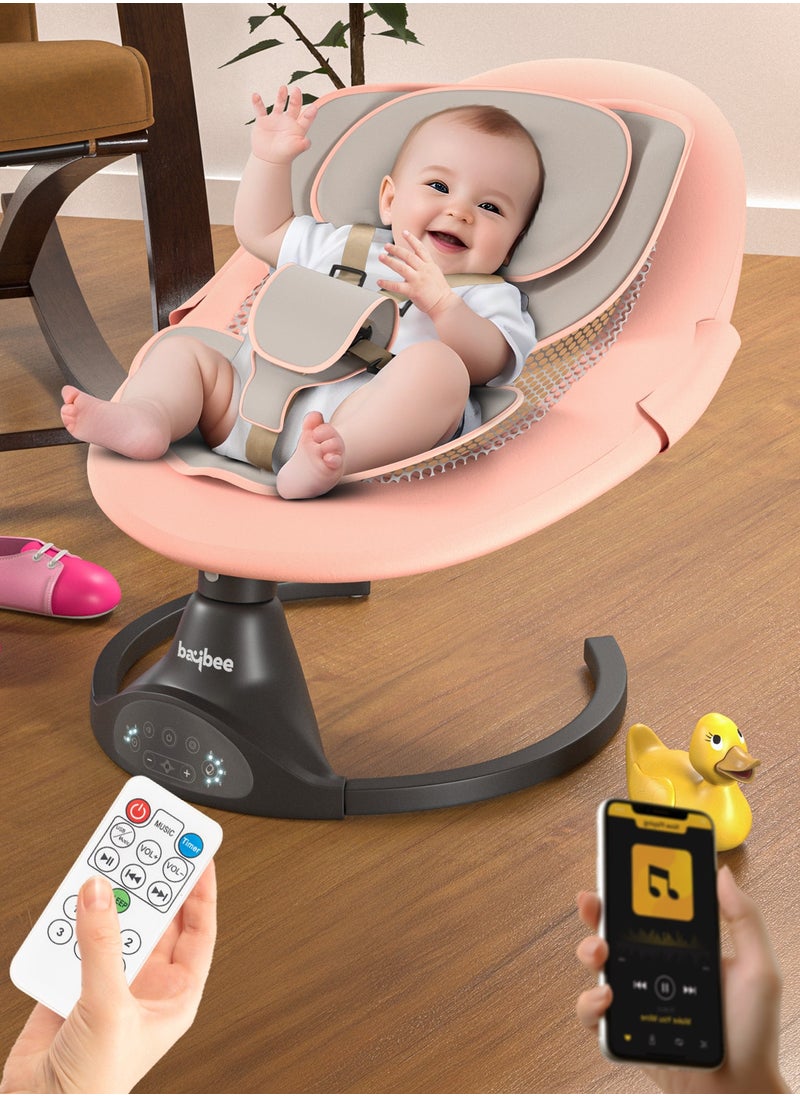 BAYBEE Premium Automatic Electric Baby Swing Cradle for Baby with 5 Adjustable Swing Speed, Remote Control, Recline & Soothing Vibrations Music Baby Rocker with Mosquito Net, Safety Belt & Toys Toddler Rocker Swing for Baby Pink  - Image 1