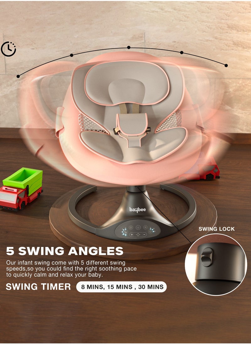 BAYBEE Premium Automatic Electric Baby Swing Cradle for Baby with 5 Adjustable Swing Speed, Remote Control, Recline & Soothing Vibrations Music Baby Rocker with Mosquito Net, Safety Belt & Toys Toddler Rocker Swing for Baby Pink  - Image 4