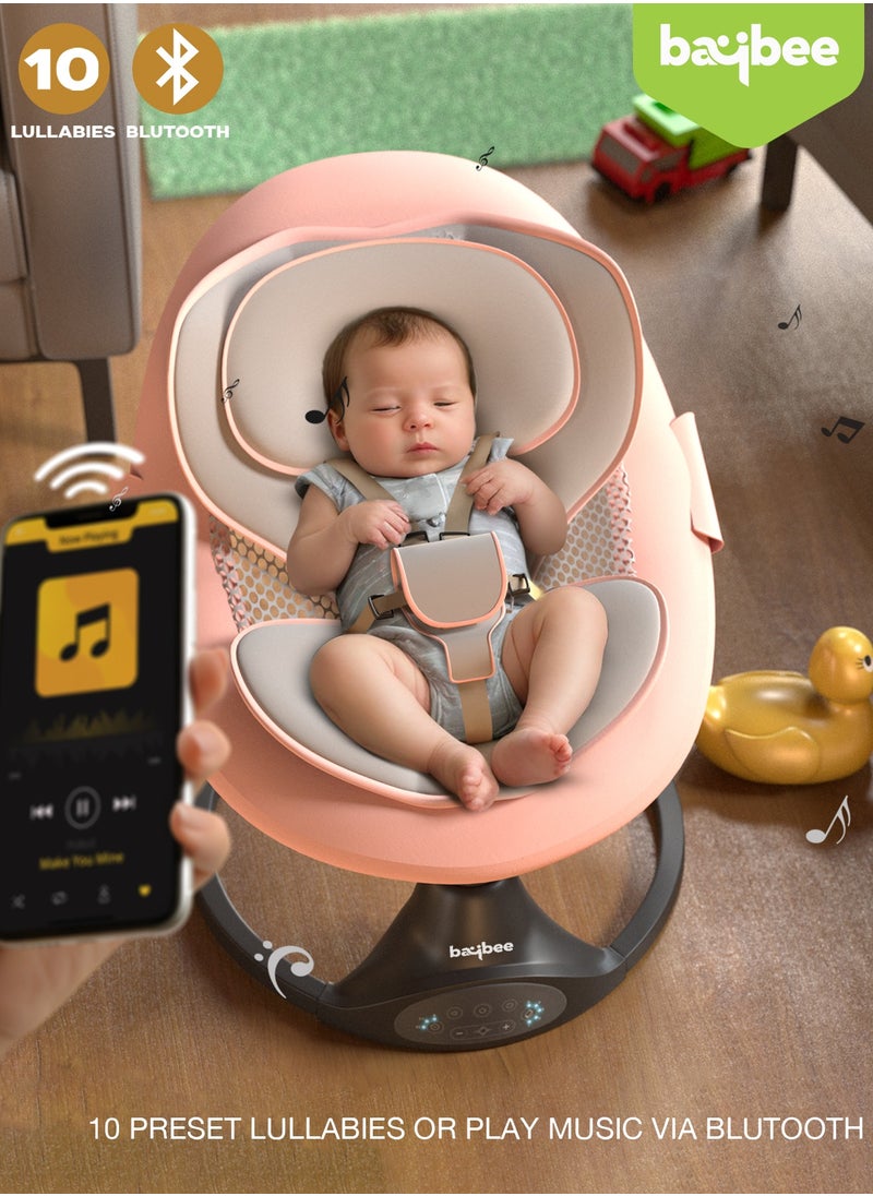 BAYBEE Premium Automatic Electric Baby Swing Cradle for Baby with 5 Adjustable Swing Speed, Remote Control, Recline & Soothing Vibrations Music Baby Rocker with Mosquito Net, Safety Belt & Toys Toddler Rocker Swing for Baby Pink  - Image 2