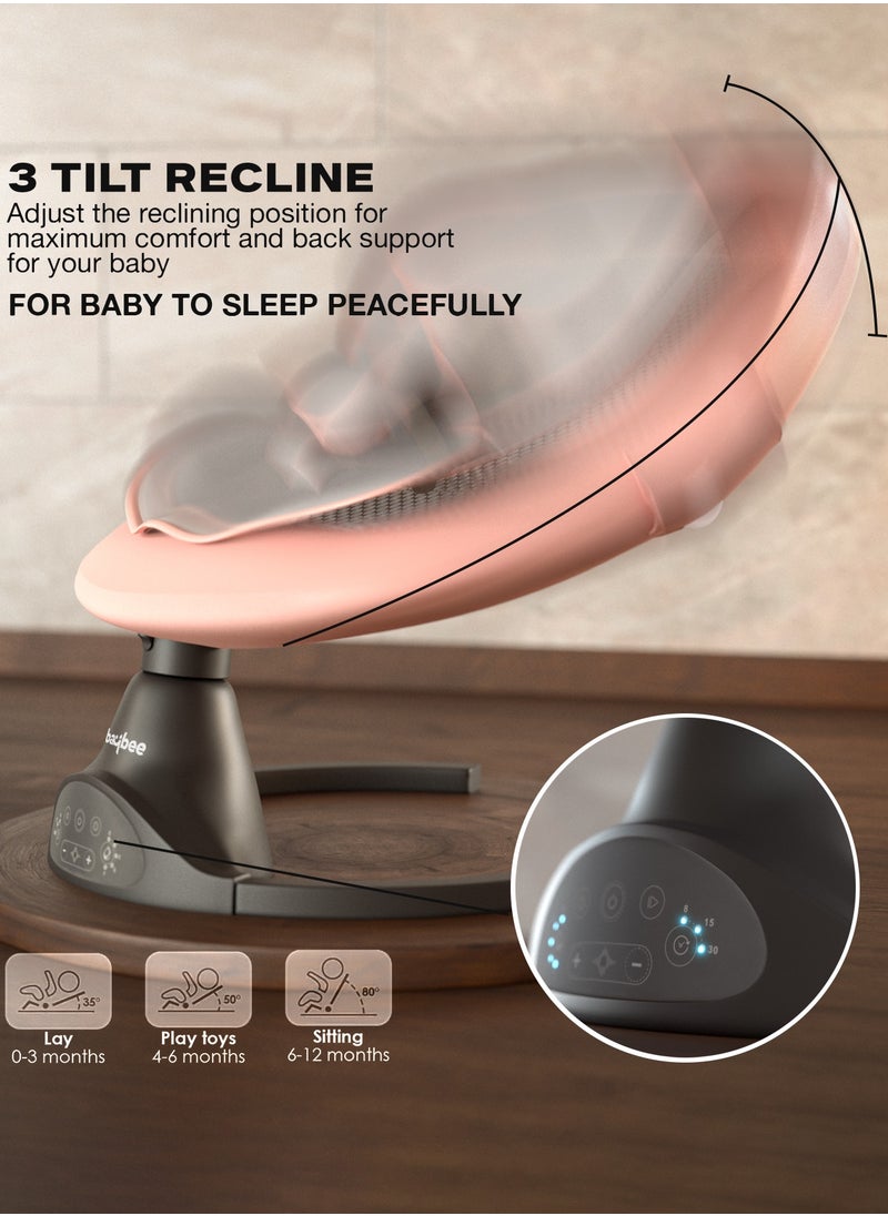 BAYBEE Premium Automatic Electric Baby Swing Cradle for Baby with 5 Adjustable Swing Speed, Remote Control, Recline & Soothing Vibrations Music Baby Rocker with Mosquito Net, Safety Belt & Toys Toddler Rocker Swing for Baby Pink  - Image 5