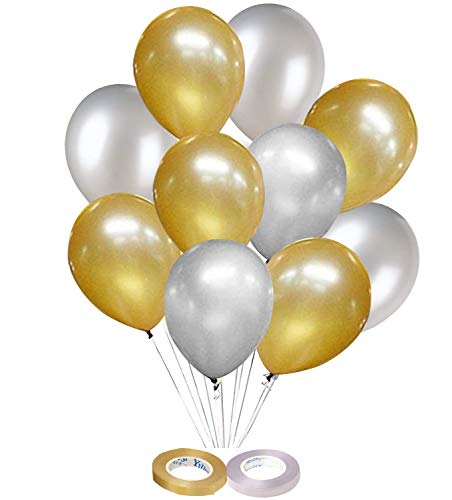 AMFIN® 10 Inch (Pack of 50) Metallic Balloons Golden & Silver for Birthday Decoration, Decoration for Weddings, Engagement, Baby Shower, 1st Birthday, Anniversary Party, Theme Party, Office Party - Image 4