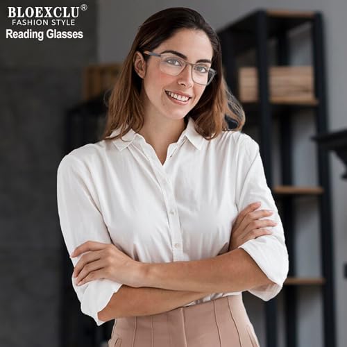 BLOEXCLU 4 Pack Progressive Multifocus Reading Glasses for Men Women TR90 Sports Style Anti-Blue Light Computer Readers (black & red & grey & transparent, 1, x) - Image 3