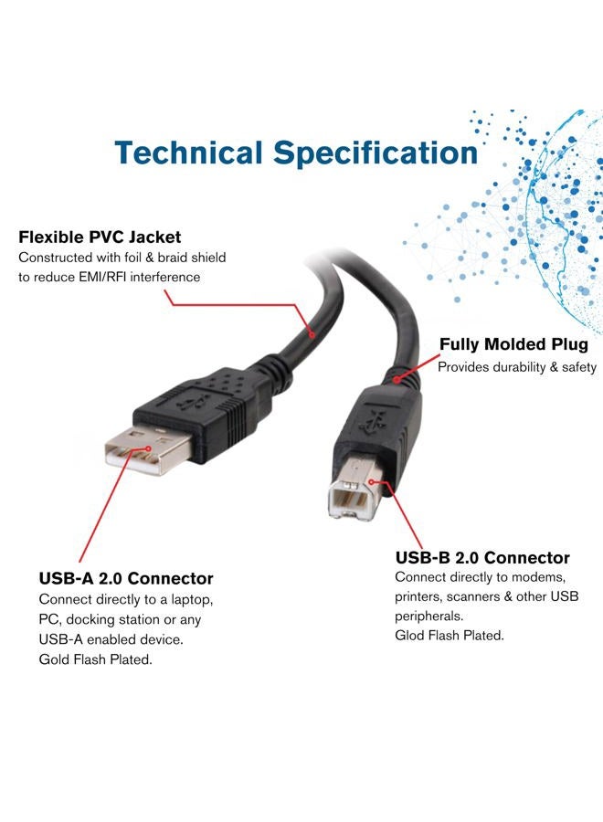 C2G USB Cable, USB 2.0 Cable, USB A to B Cable, 3.28 Feet (1 Meter), Black, Cables to Go 28101 - Image 3