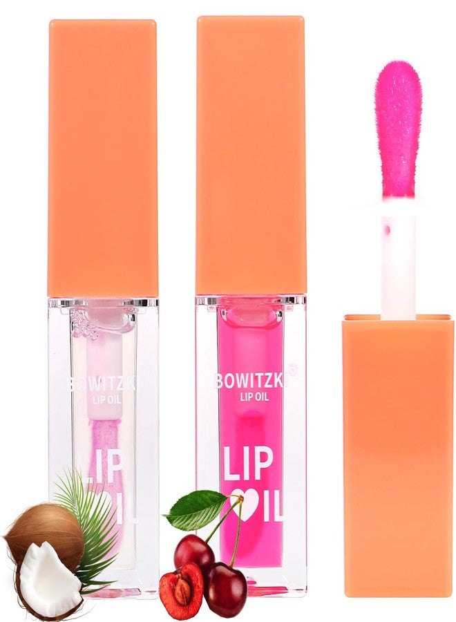 Bowitzki 2 Pieces Color Changing Hydrating Lip Oil, Lip Gloss Glow Transparent Toot Tinted Nourishing Long Lasting Repairing Lightening Lip Lines Balm Repairing Lightening Lip Lines (Coconut+Cherry) - Image 1