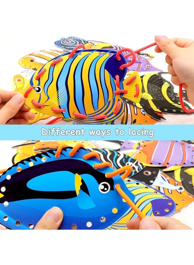 Omlisca Tropical Fish Lacing Cards 12 Pack Ocean Fish Sea Animals Double Sided Cards Sewing Games Ocean Theme Party Decorations for Preschool Home Developing Imagination Education Supplies - Image 2