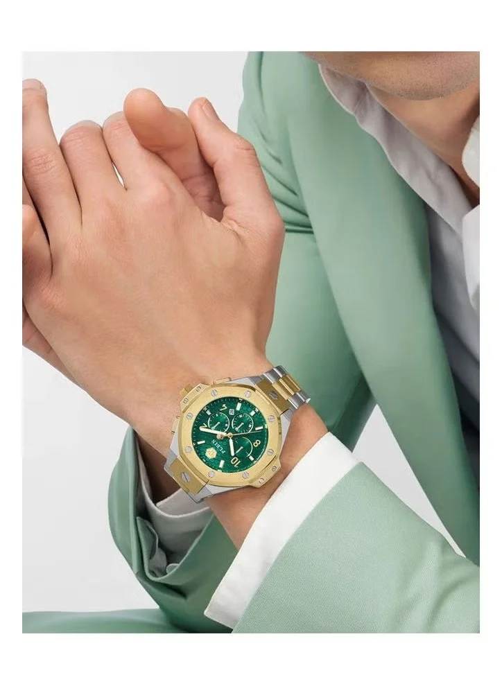 فيليب بلين ساعة رجالي Plein Chrono Royal كوارتز، مينا أخضر 46 مم بنمط خلية النحل، سوار ستانلس ستيل بلونين