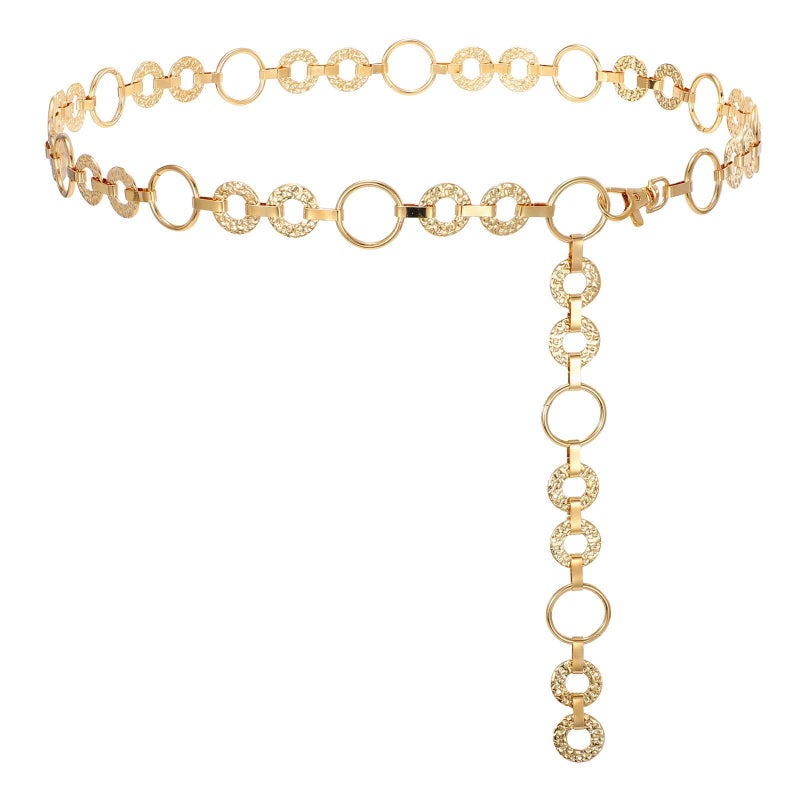 WHIPPY Metal Waist Chain Belt Women Adjustable Body Link Belts Ladies Fashion Chain for Jeans Dress, Gold Round M - Image 1