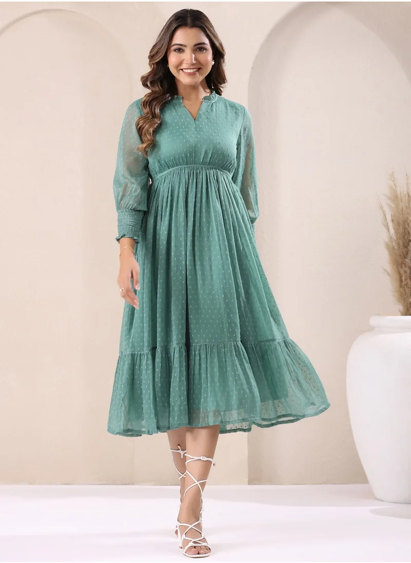 كولابا Sage Chiffon Self Design Fit & Flare Dress