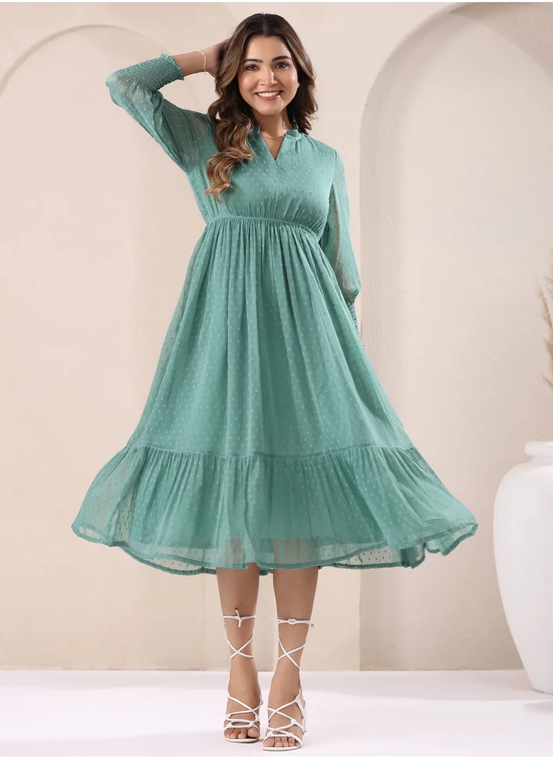 كولابا Sage Chiffon Self Design Fit & Flare Dress