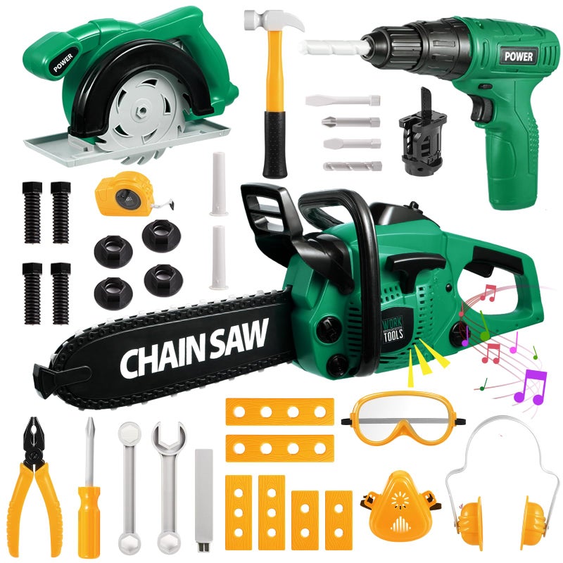 Vextronic Kids Tool Set 36 PCS with Electric Toy Chainsaw Drill Circular Saw with Realistic Sounds Toy Tool Set for Toddlers 3 4 5 6 7 8 Pretend Play Kids Power Tools Kit Gift for Boys Girls - Image 4