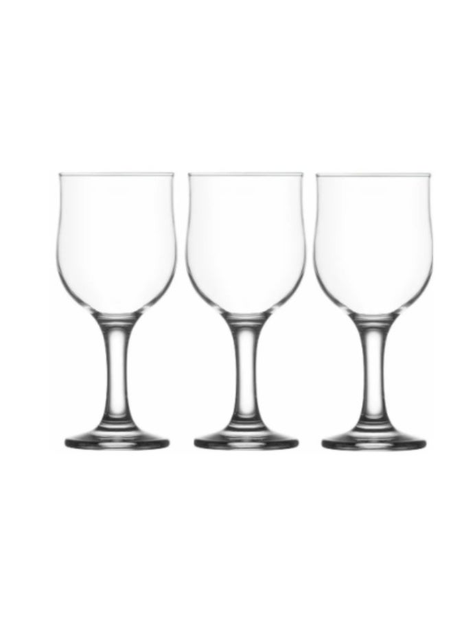 Lav Nevakar Goblet Transparent Wine Glasses Set 240CC- 3pcs