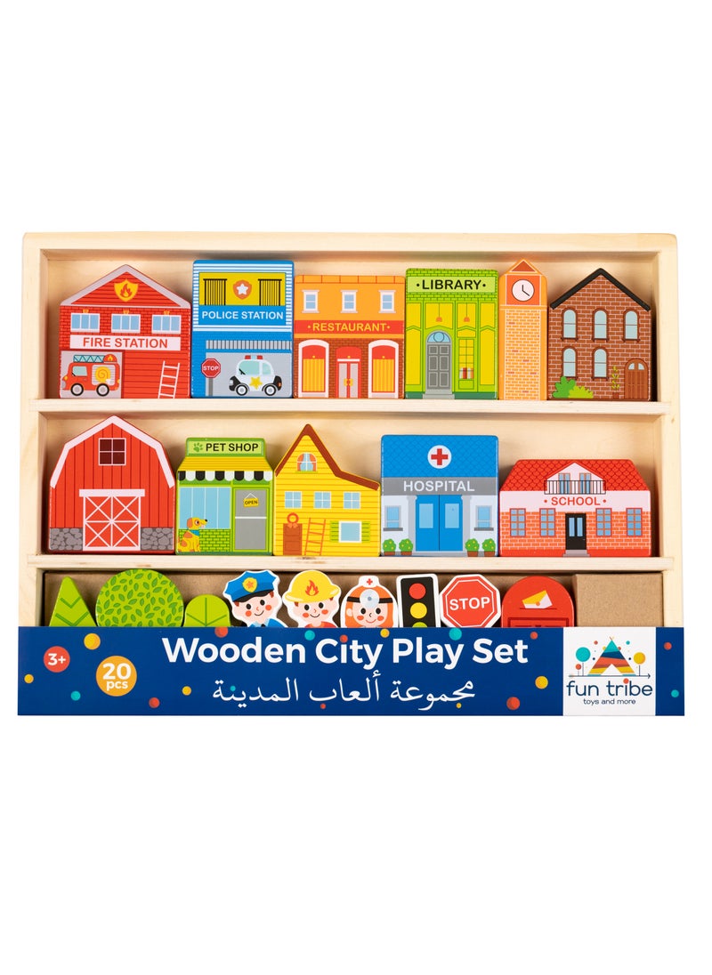 Fun Tribe Fun Tribe Wooden City Play Set | Toys for Boys and Girls | Toys for Playmat and Carpets | Vehicle Toy Set for Kids and Children | Safe To Play | Screen Free | Activity, Educational & Learning Toys  - Image 1