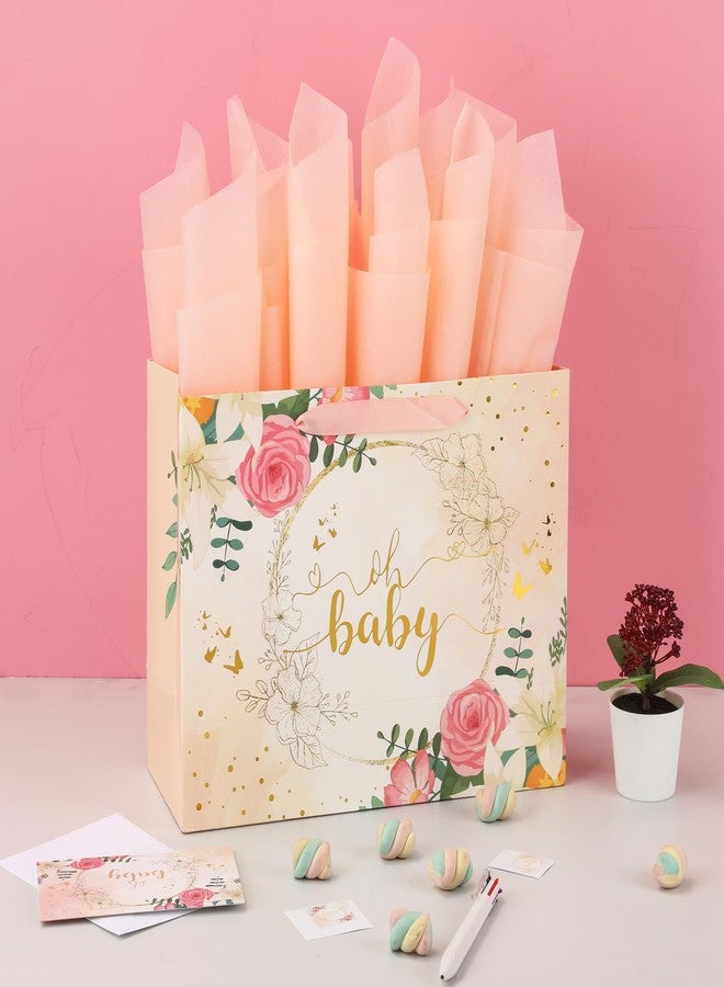 wishinside 13" Large Light Orange Gift Bag Set with Greeting Card and Tissue Paper (Gold Foil ‘Oh Baby’) for Baby Shower, Baby Girl or Boy, Girls' Birthday Party, Women's Valentine's Day - Image 5