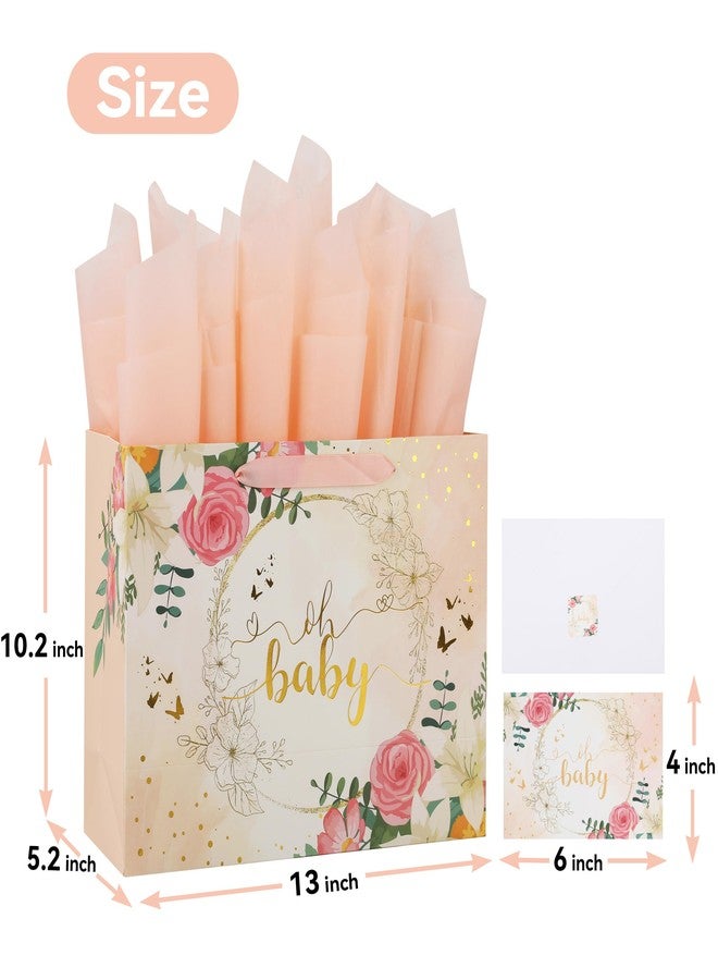 wishinside 13" Large Light Orange Gift Bag Set with Greeting Card and Tissue Paper (Gold Foil ‘Oh Baby’) for Baby Shower, Baby Girl or Boy, Girls' Birthday Party, Women's Valentine's Day - Image 2