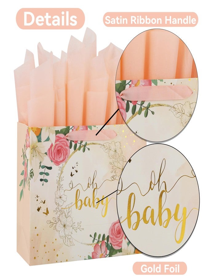 wishinside 13" Large Light Orange Gift Bag Set with Greeting Card and Tissue Paper (Gold Foil ‘Oh Baby’) for Baby Shower, Baby Girl or Boy, Girls' Birthday Party, Women's Valentine's Day - Image 4