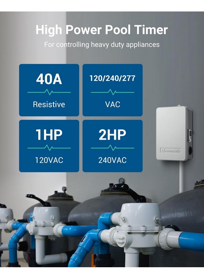 ديوينويلز مؤقت مضخة حمام السباحة DEWENWILS، صندوق مؤقت رقمي، 2 حصان، 40 أمبير، 120-277 فولت تيار متردد، مفتاح مؤقت قابل للبرمجة لمدة 7 أيام، تشغيل/إيقاف، 20 يومًا، لسخان المياه، مضخة حمام السباحة، SPA، المحرك، مدرج في قائمة ETL - Image 1