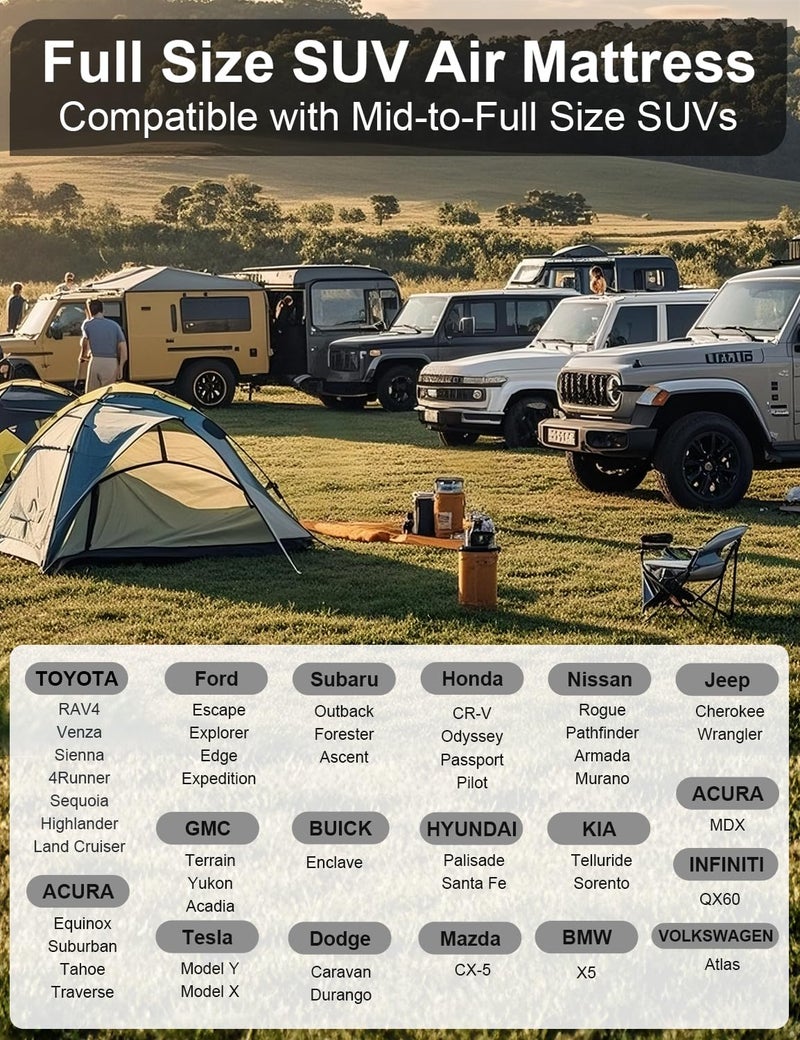 Umbrauto SUV Air Mattress for Car Camping, Leakproof & Quick Inflation Sleeping Airbed with Electric Pump, Fits Most Compact, Mid-Size & Full-Size SUV Trunks for Road Trip Travel - Image 2