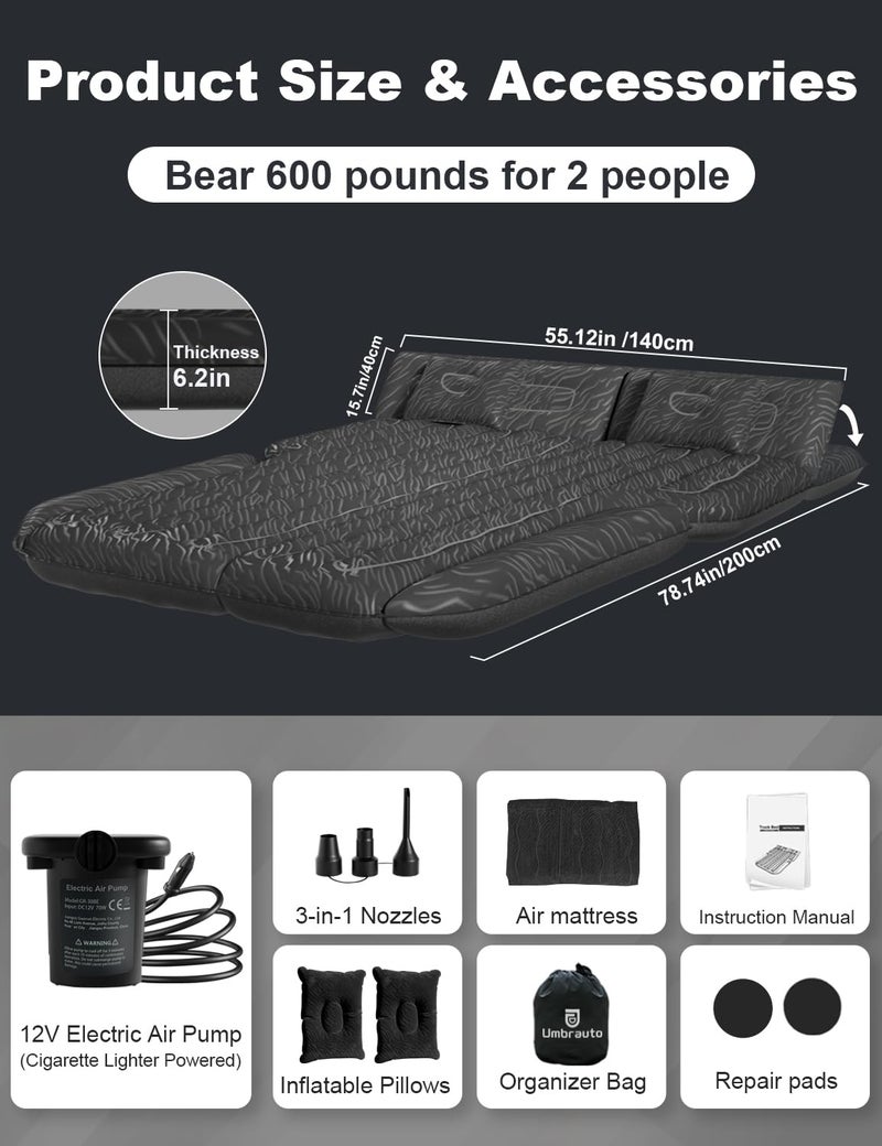 Umbrauto SUV Air Mattress for Car Camping, Leakproof & Quick Inflation Sleeping Airbed with Electric Pump, Fits Most Compact, Mid-Size & Full-Size SUV Trunks for Road Trip Travel - Image 4