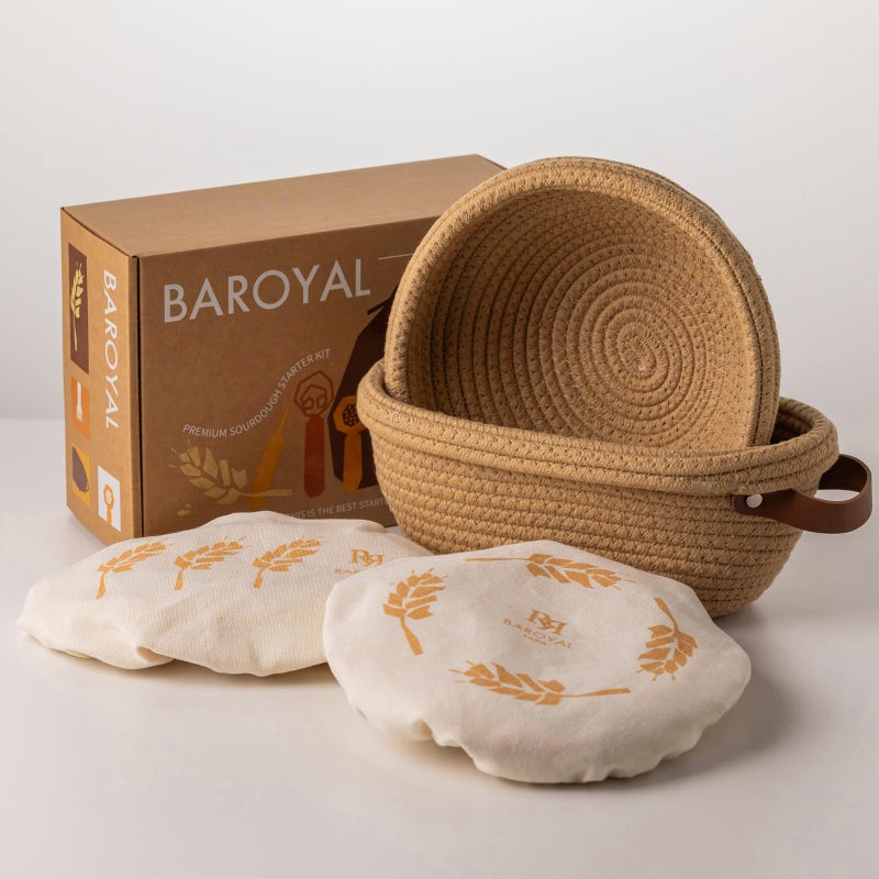 BARoyal Crispier Crust Cotton Rope Banneton Bread Proofing Basket Set, Oval & Round Bread Baskets with Liners & Covers for Artisan Bread Baking, Sourdough Bread Baking Supplies(Brown) - Image 1