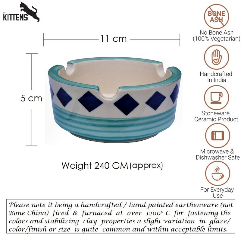 Kittens Ceramic Ashtray for Smoking – Hand-Painted Blue Diamond Pattern, Set of 1 | Ash Tray for Home, Tabletop, Outdoor Use | Unique Ash Tray Gift for Smokers, Men & Women - Image 3