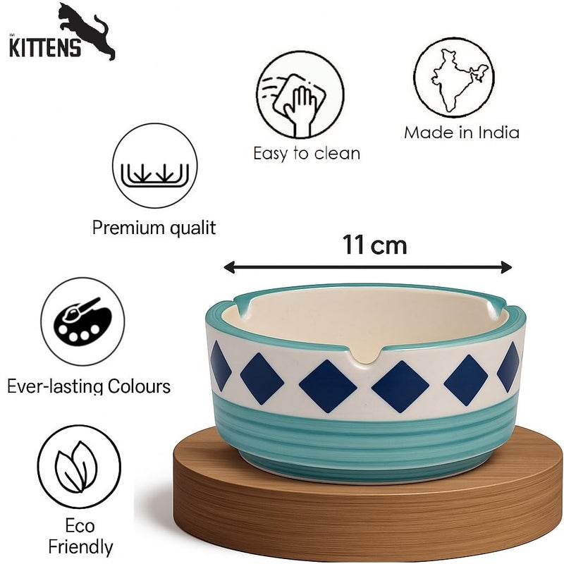 Kittens Ceramic Ashtray for Smoking – Hand-Painted Blue Diamond Pattern, Set of 1 | Ash Tray for Home, Tabletop, Outdoor Use | Unique Ash Tray Gift for Smokers, Men & Women - Image 5