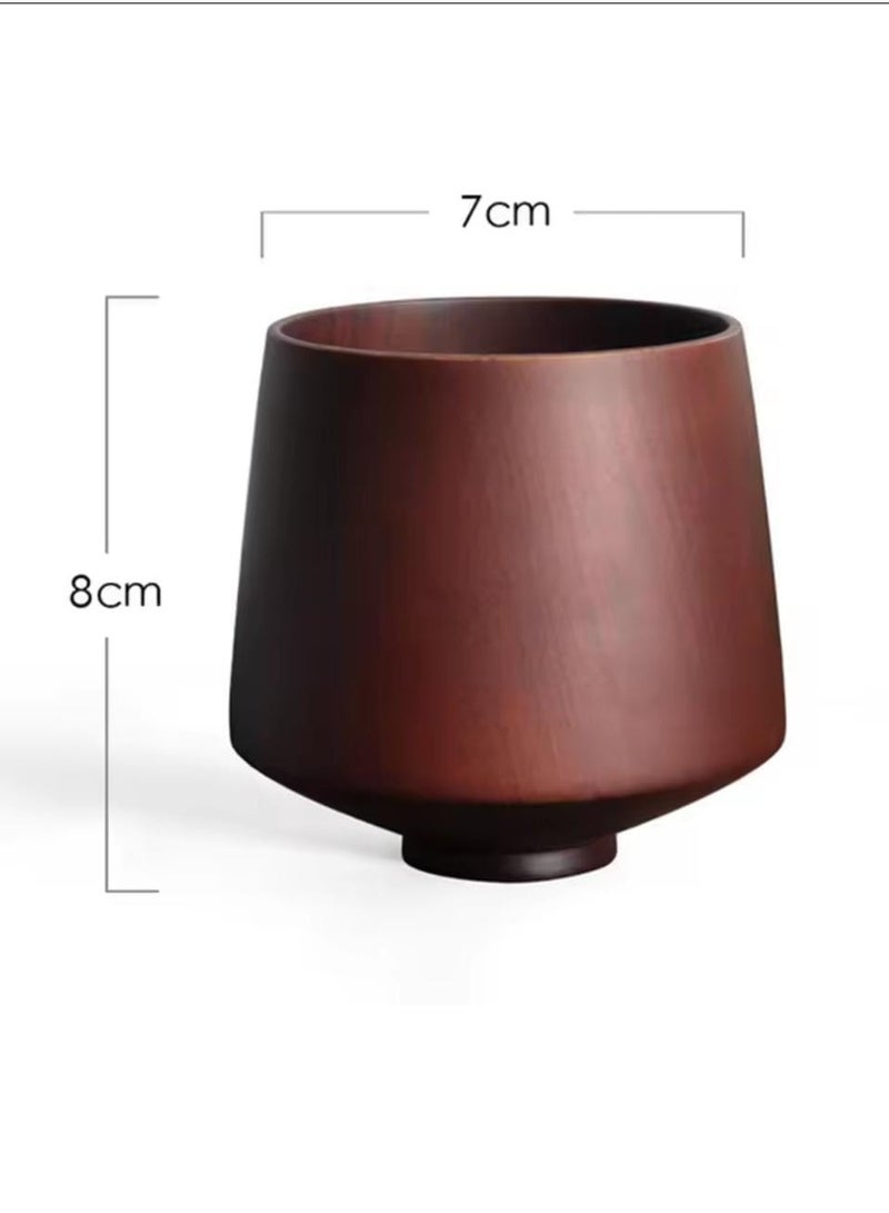 Liying 3Pcs Wooden Tea u0026 Coffee Cup 200ml, Japanese Tea Cup Solid Wood Drinking Cup Teacup Glass for Milk, Hot Drinks (Dark Brown)  - Image 2