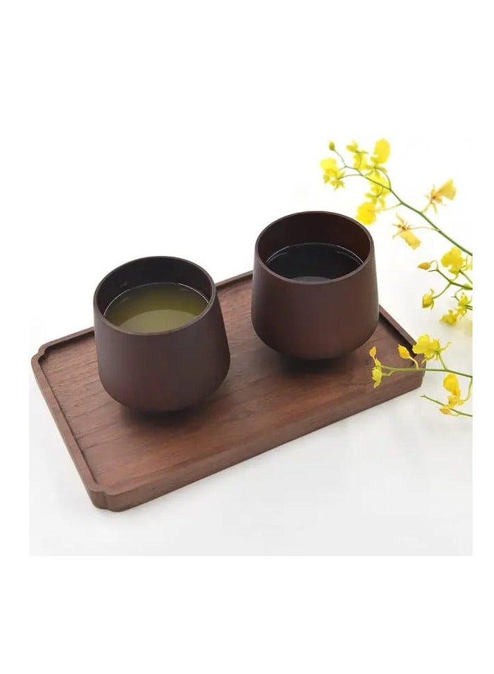 Liying 3Pcs Wooden Tea u0026 Coffee Cup 200ml, Japanese Tea Cup Solid Wood Drinking Cup Teacup Glass for Milk, Hot Drinks (Dark Brown)  - Image 5