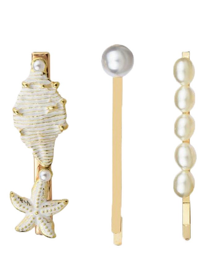NIBEMINENT 3-Piece Seashell Conch Starfish Beach Style Hair Clip Set