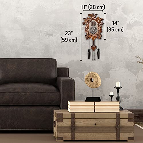 TIMEGEAR Cuckoo Clock with Night Mode, Hand Carved Decorations and Swinging Pendulum (Brown) - Image 4