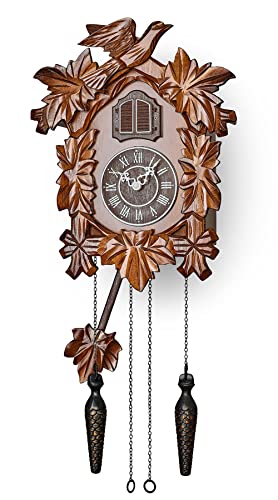 TIMEGEAR Cuckoo Clock with Night Mode, Hand Carved Decorations and Swinging Pendulum (Brown) - Image 1