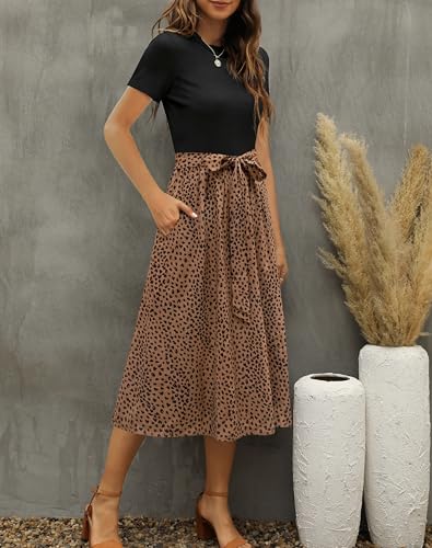 Zattcas Womens 2026 Summer Dresses Short Sleeve Ribbed Teacher Church Modest Business Casual Work Outfits Midi Dress with Pockets Blackbrown XL - Image 2