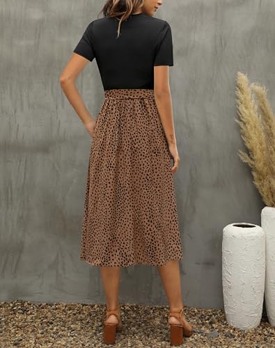 Zattcas Womens 2026 Summer Dresses Short Sleeve Ribbed Teacher Church Modest Business Casual Work Outfits Midi Dress with Pockets Blackbrown XL - Image 3