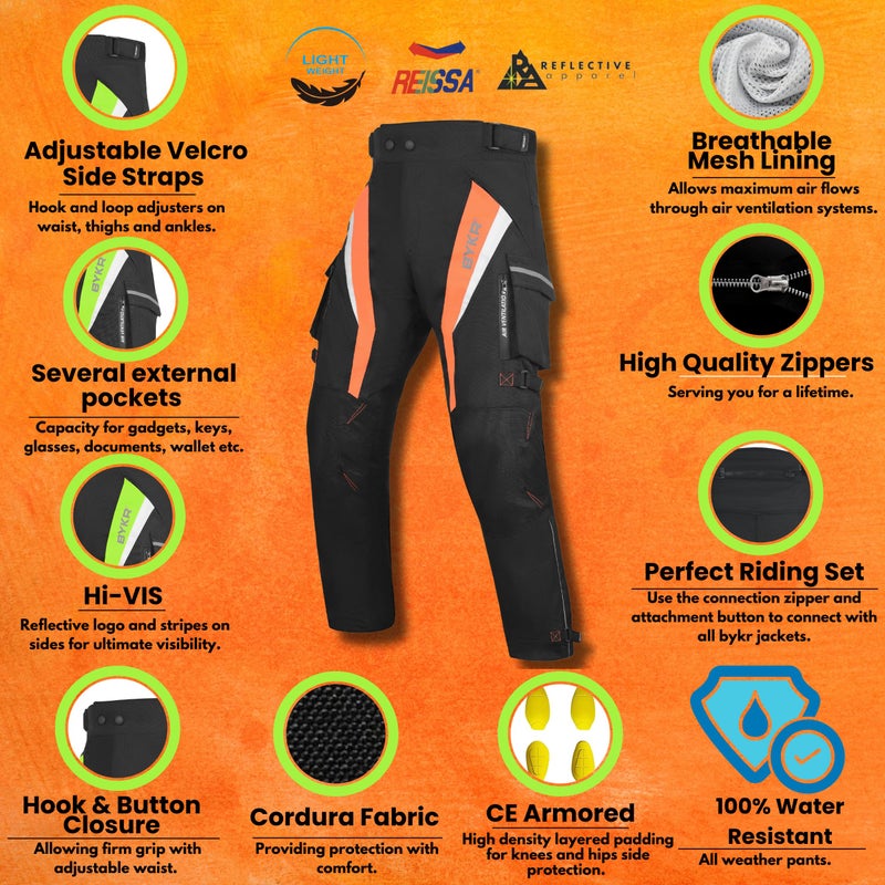 BYKR Motorcycle Pants for Men & Women Armored Cordura Overpants Enduro ATV Dual Sports Motocross Cargo Touring Adventure Pant (34WX32L, Black) - Image 4