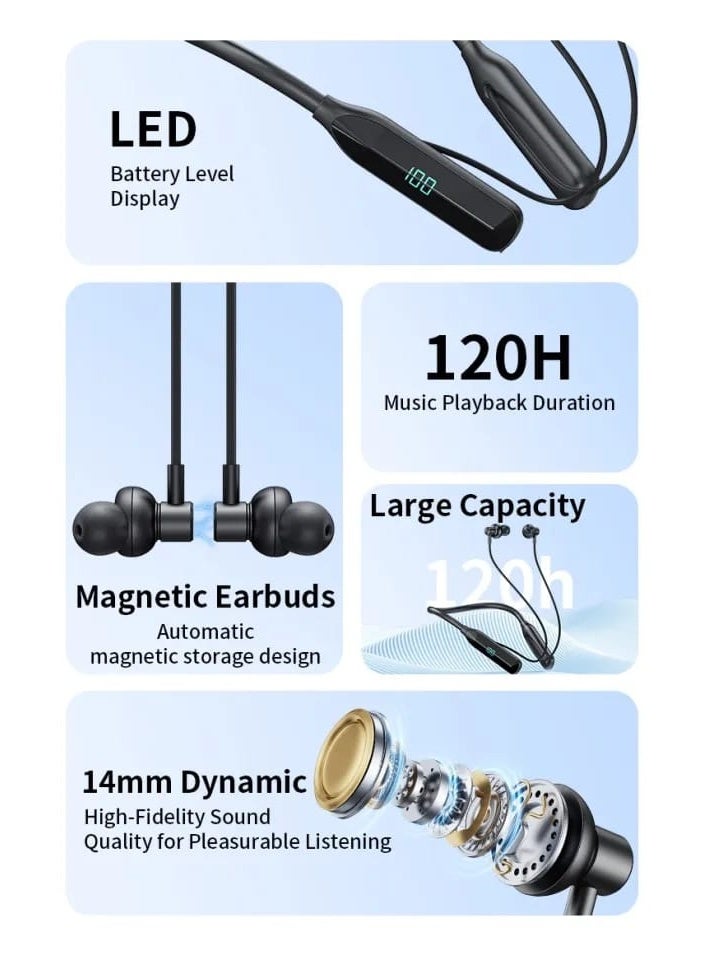 TRANYOO T-M28 Wireless Bluetooth Stereo Neckband Sports Earphones with Bluetooth 5.3 and Digital Display - Image 4