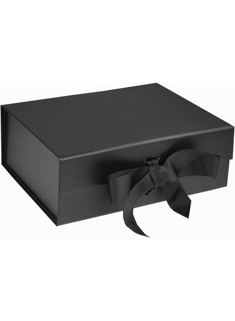 Luxury Magnetic Gift Box, Black Medium Gift Box with Ribbon, Folding Gift Box for Presents With Magnetic Lid, Suitable for Festival, Birthday, Anniversary, 26x19x8 cm(Black) - Image 1