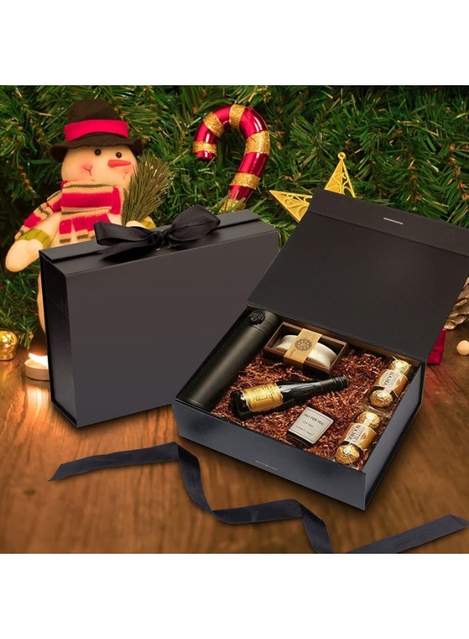 Luxury Magnetic Gift Box, Black Medium Gift Box with Ribbon, Folding Gift Box for Presents With Magnetic Lid, Suitable for Festival, Birthday, Anniversary, 26x19x8 cm(Black) - Image 4
