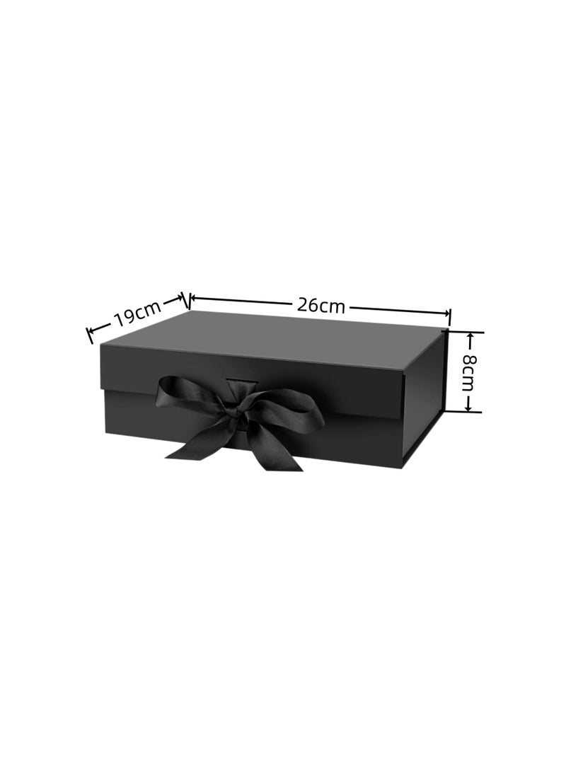 Luxury Magnetic Gift Box, Black Medium Gift Box with Ribbon, Folding Gift Box for Presents With Magnetic Lid, Suitable for Festival, Birthday, Anniversary, 26x19x8 cm(Black) - Image 2