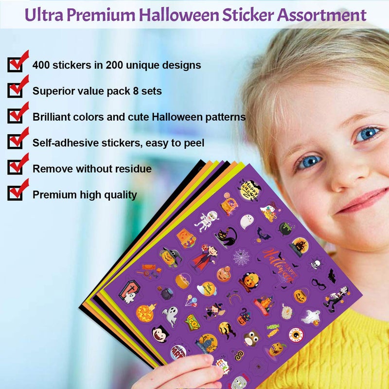 Fancy Land Halloween Stickers for Kids 400 Assortment Stickers for Party Favors Treats Classroom Crafts 8 Sheets - Image 2