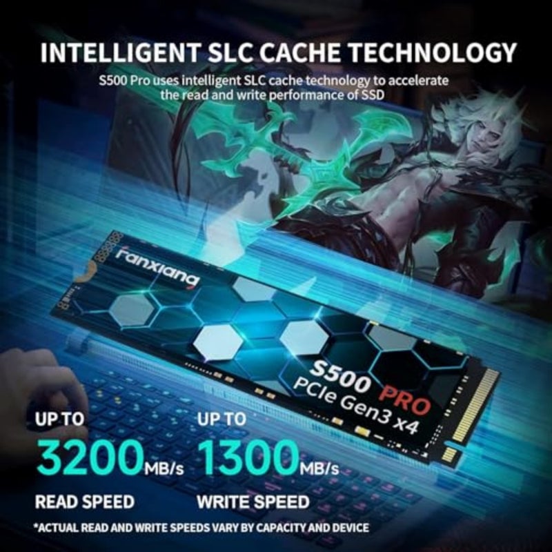 Laptop and PC desktops internal SSD, 3D NAND TLC with SLC cache, black, up to 3200MB/s read speed, 512GB NVMe M.2 PCIe Gen3x4 2280 - Image 2