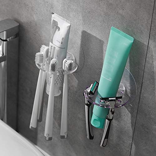 Khedu Fab® 5-in-1 Toothbrush Holder with Toothpaste & Razor Storage, Wall Mounted Organizer, Transparent Plastic, 2 Pack - Image 4