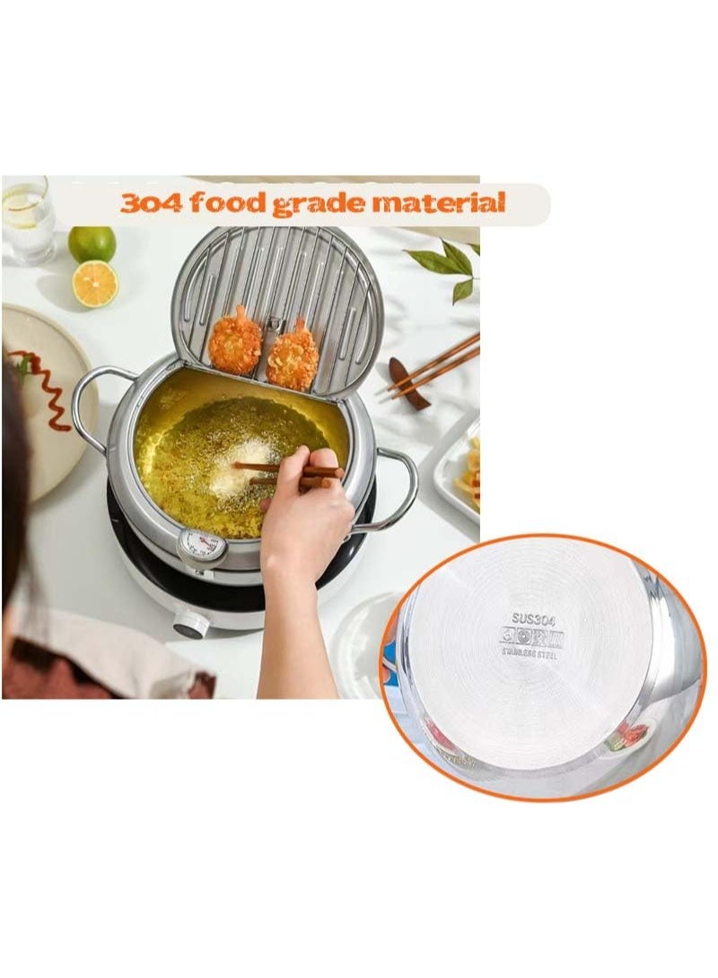 Deep Fryer Pot, 3.2 L Style Tempura Frying Pot with Lid, 304 Stainless Steel with Temperature Control and Oil Drip Drainer Rack, for Kitchen French Fries, Chicken etc ﻿ - Image 3
