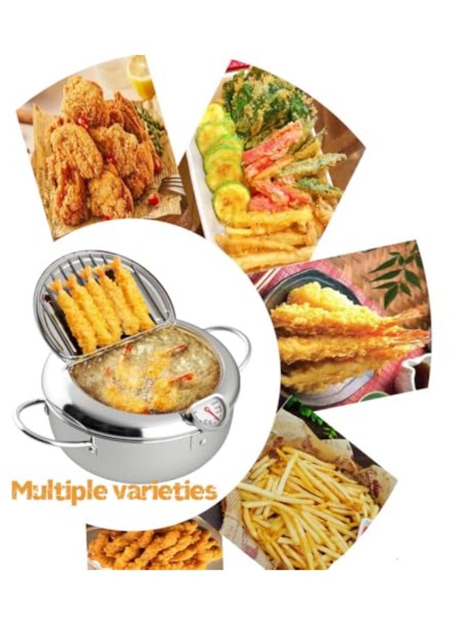 Deep Fryer Pot, 3.2 L Style Tempura Frying Pot with Lid, 304 Stainless Steel with Temperature Control and Oil Drip Drainer Rack, for Kitchen French Fries, Chicken etc ﻿ - Image 2