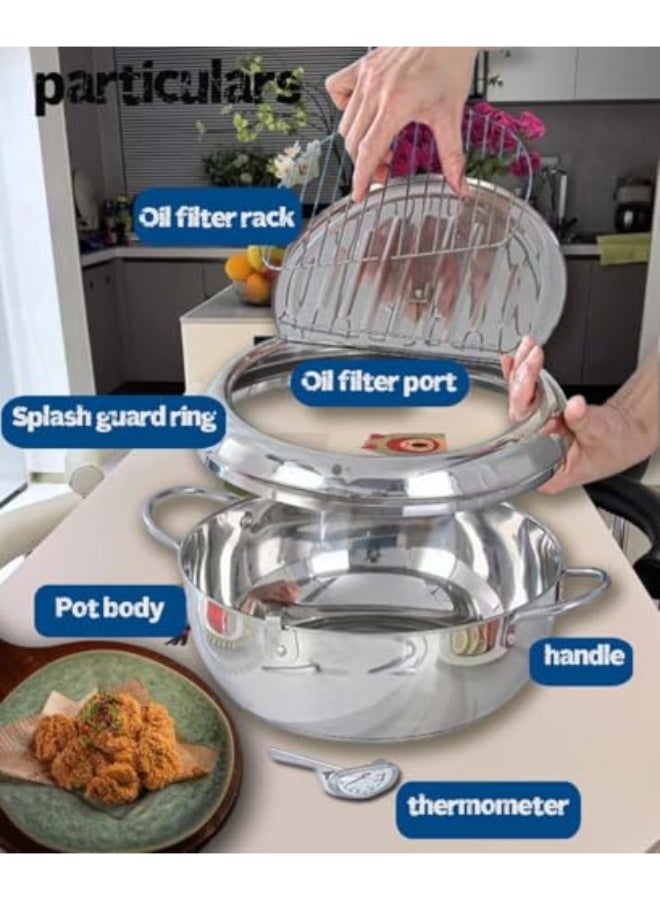 Deep Fryer Pot, 3.2 L Style Tempura Frying Pot with Lid, 304 Stainless Steel with Temperature Control and Oil Drip Drainer Rack, for Kitchen French Fries, Chicken etc ﻿ - Image 5