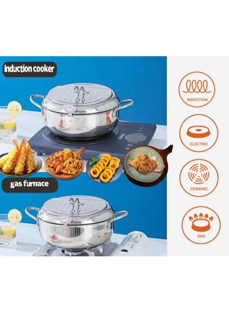 Deep Fryer Pot, 3.2 L Style Tempura Frying Pot with Lid, 304 Stainless Steel with Temperature Control and Oil Drip Drainer Rack, for Kitchen French Fries, Chicken etc ﻿ - Image 4