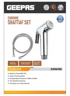 GEEPAS Chrome Shattaf Set | Soft Spray, Non-Stop Water Jet With Easy to use Mechanism | High-Quality ABS Material And High Grade Chrome, 1/2" Standard Connector| For Bathroom Use GSW61106  - Image 2
