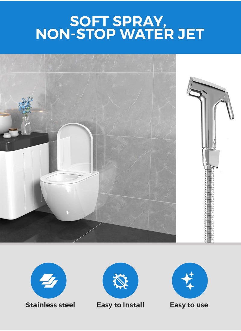 GEEPAS Chrome Shattaf Set | Soft Spray, Non-Stop Water Jet With Easy to use Mechanism | High-Quality ABS Material And High Grade Chrome, 1/2" Standard Connector| For Bathroom Use GSW61106  - Image 4