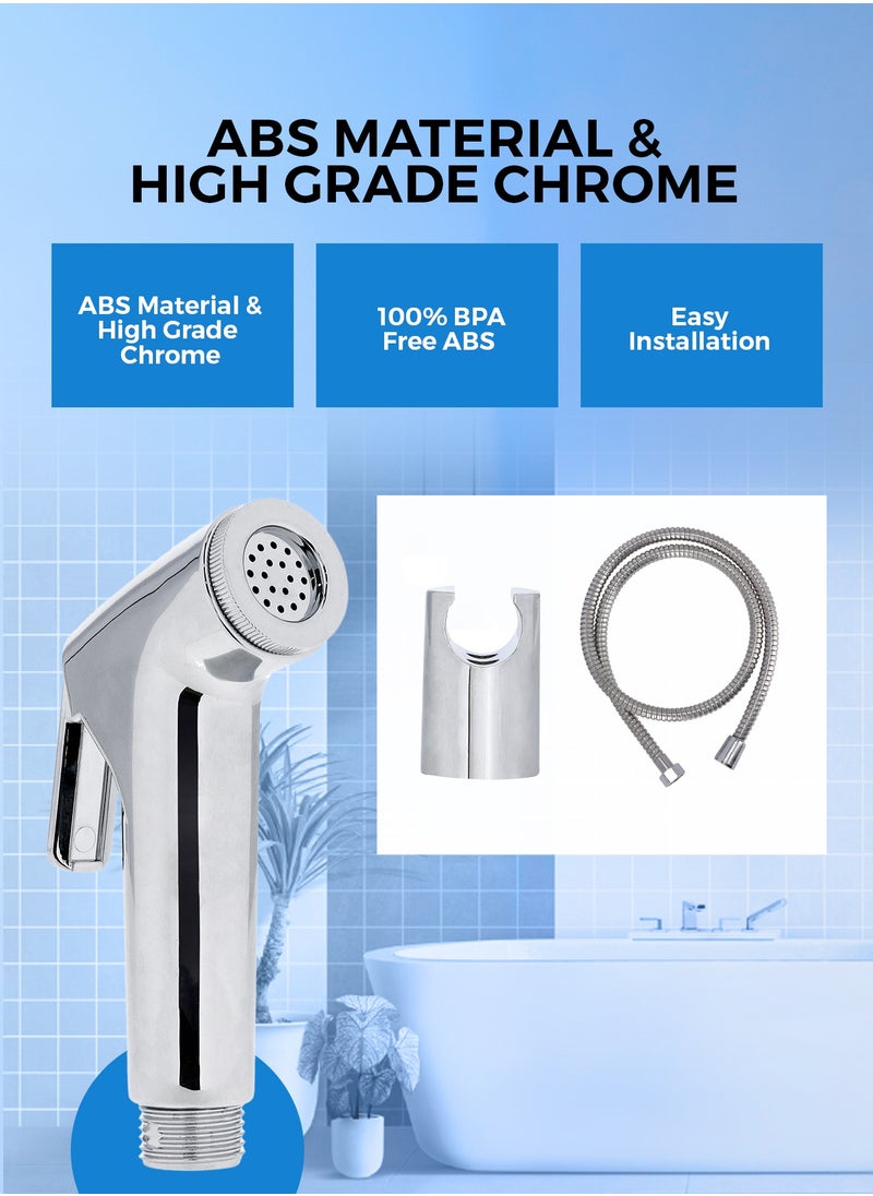 GEEPAS Chrome Shattaf Set | Soft Spray, Non-Stop Water Jet With Easy to use Mechanism | High-Quality ABS Material And High Grade Chrome, 1/2" Standard Connector| For Bathroom Use GSW61106  - Image 3