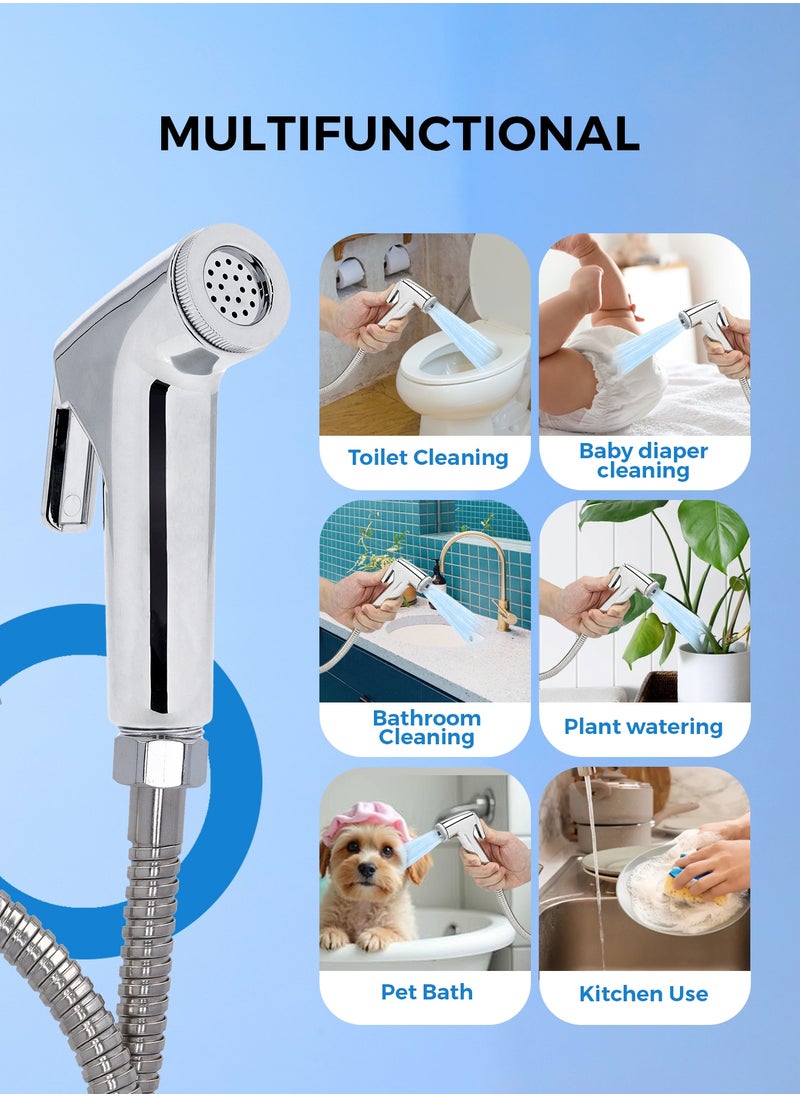 GEEPAS Chrome Shattaf Set | Soft Spray, Non-Stop Water Jet With Easy to use Mechanism | High-Quality ABS Material And High Grade Chrome, 1/2" Standard Connector| For Bathroom Use GSW61106  - Image 5