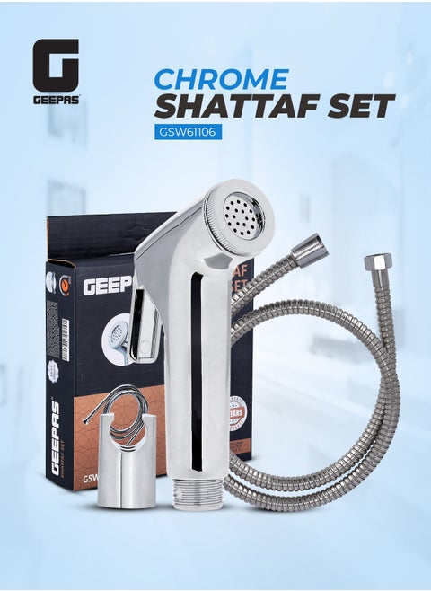 Chrome Shattaf Set | Soft Spray, Non-Stop Water Jet With Easy to use Mechanism | High-Quality ABS Material And High Grade Chrome, 1/2" Standard Connector| For Bathroom Use GSW61106